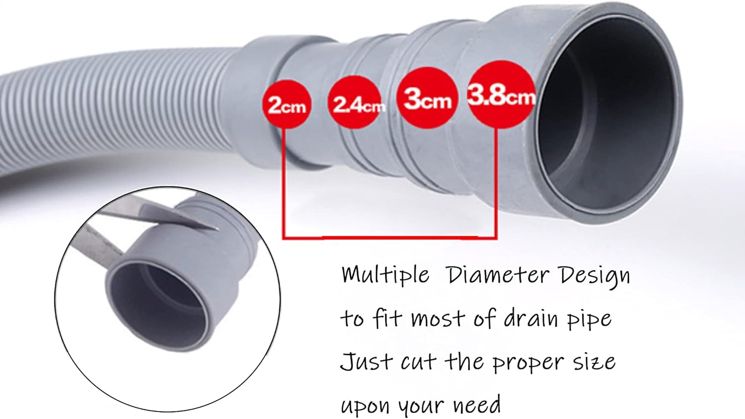 HLMOptimo 6 Feet Universal Washing Machine Drain Hose Flexible Dishwasher Drain Hose Extension Kits Corrugated Washer Hose w/ 1 Adapter 4 Hose Clamps 1 U-Bend Hose Holder - Image 2