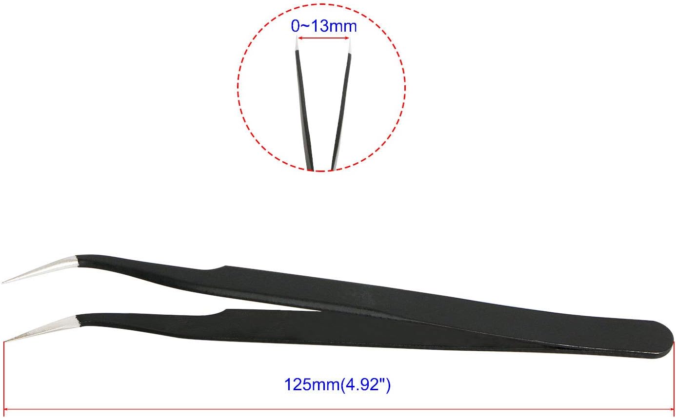 Aoje-Link ESD-13 Professional Anti-Static Precision Technology Tweezers, Non-magnetic Flat and Round, Stainless Steel Plastic Coated, Full Length 120mm, Black, 2pcs - Image 6