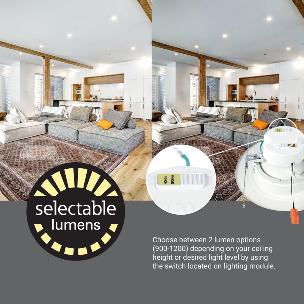 HALO RA 6-Inch Recessed LED Trim Downlight with Adjustable Gimbal, Selectable Lumens and Color Temperatures, Dim-to-Warm - RA56LS9FSD2W1EWH - Image 6