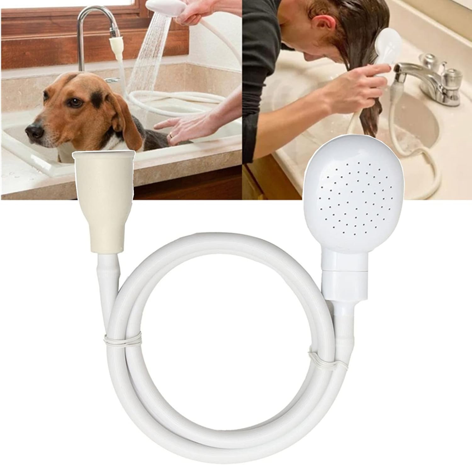 Dog Shower Attachment, Pet Shower Hose with Shower Head, Portable Hand Held Sink Faucet Sprayer Attachment, Bathing Hose Shower Set for Laundry Bathroom Kitchen(White)