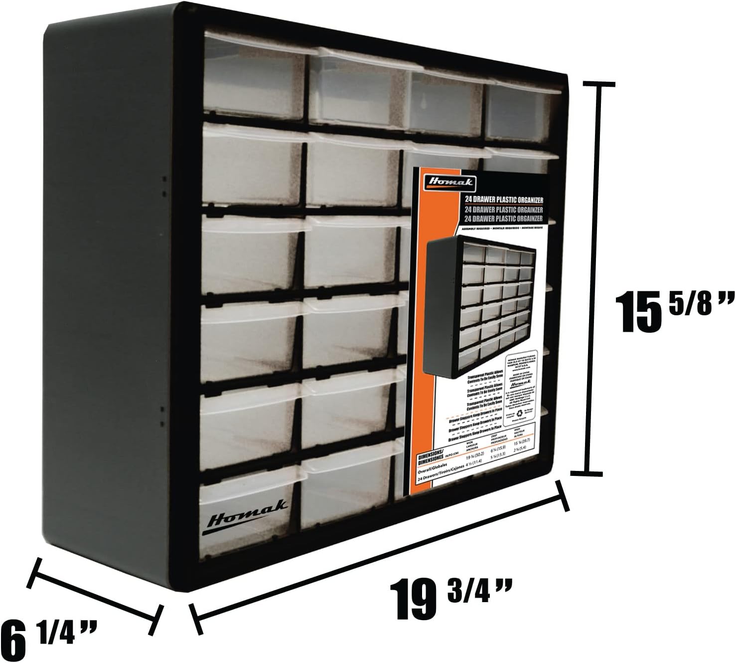 Homak 24-Drawer Parts Organizer, Black, HA01024152 - Image 3