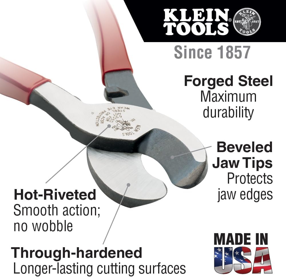 Klein Tools J63050 Cable Cutter, Made in USA, Journeyman Cable Cutter Cuts Aluminum, Copper and Communications Cable with Shear-Type Jaws - Image 2