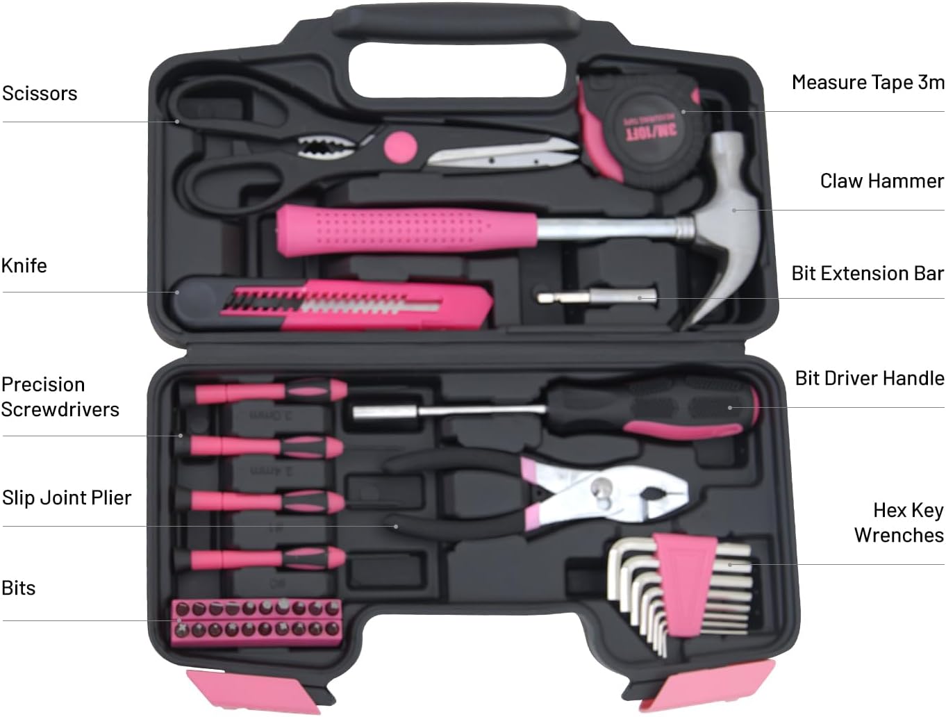 39-Piece Household Tools Kit Essential Home Repair Set with Plastic Toolbox Ideal for College Students, Home Use & More - Image 3