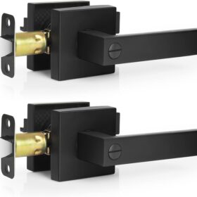 2 Pack Privacy Door Levers Door Handle Matte Black Interior Door Knobs Keyless Door Locks for Bedroom or Bathroom, Left or Right Handing Levers