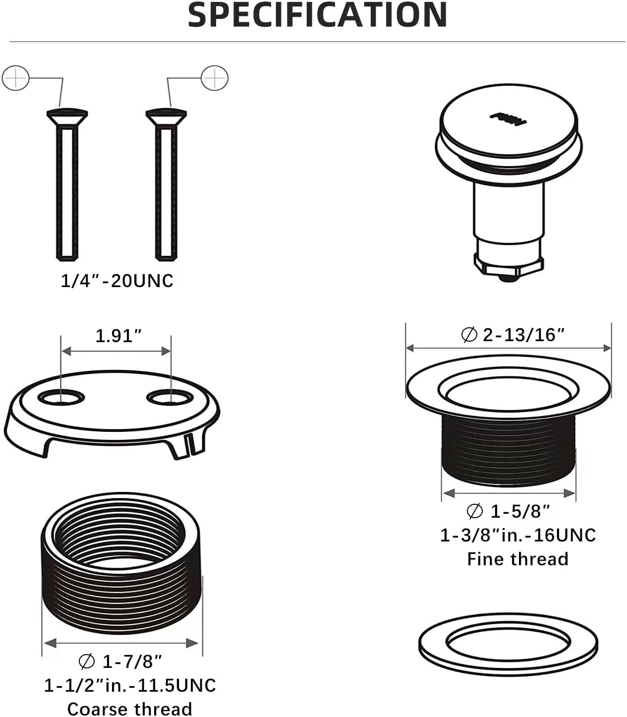 Matte Black Bath Tub Drain and Overflow Kit, Universal All Metal Tip-Toe Bathtub Drain Replacement Kit with Fine/Coarse Thread - Image 6