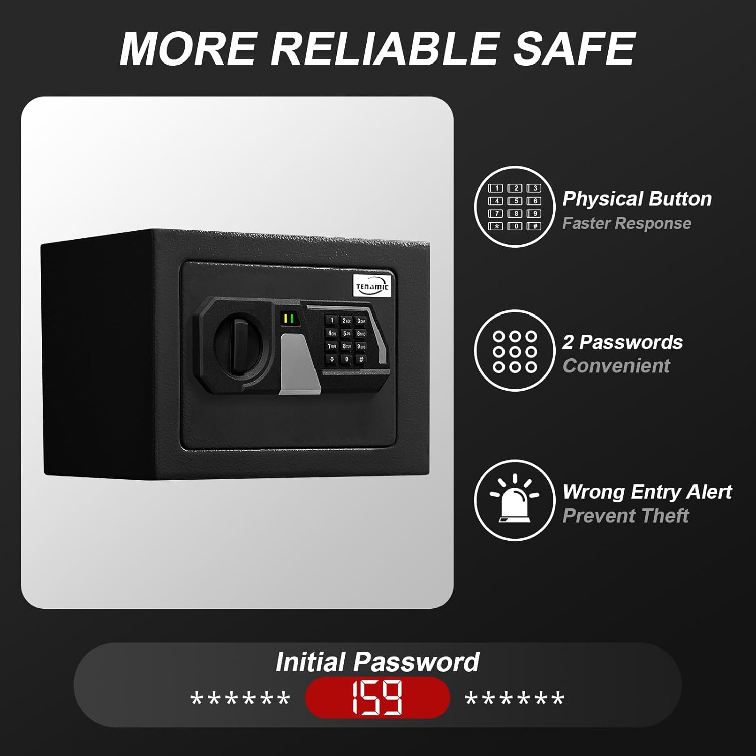 Tenamic Safe Box 0.23 Cubic Feet Electronic Digital Security Box, Keypad Lock Box Cabinet Safes, Solid Alloy Steel Office Hotel Home Safe, HB17 Black - Image 3