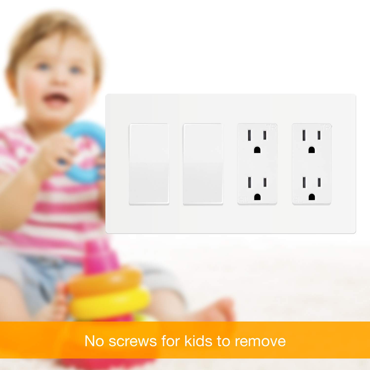 ENERLITES - SI8834-W-STICKER Screwless Decorator Wall Plates Child Safe Outlet Covers, Size 4-Gang 4.68 - Image 4