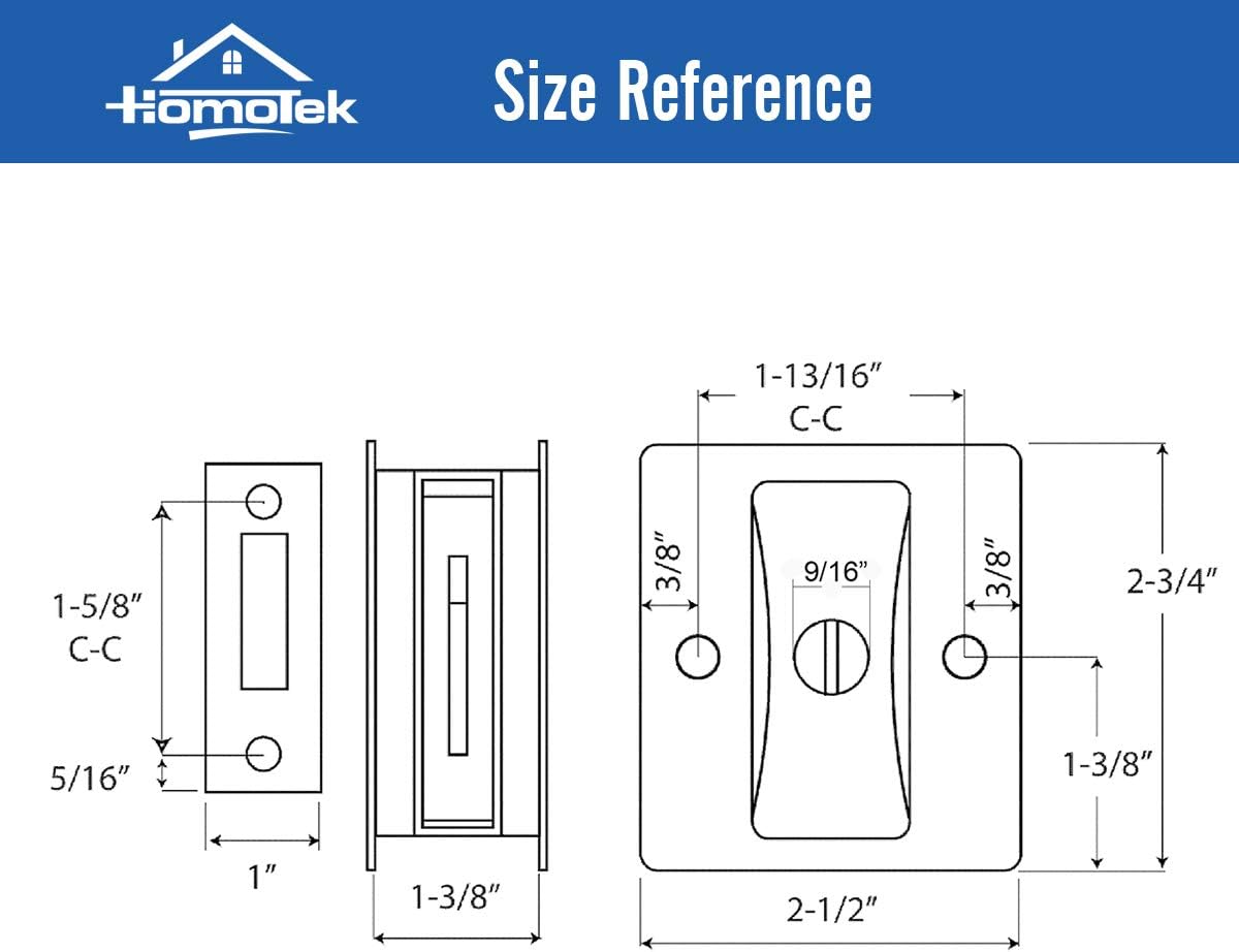HOMOTEK Privacy Sliding Door Lock with Pull - Replace Old Or Damaged Pocket Locks Hardware Quickly and Easily, 2-3/4?x2-1/2?, for 1-3/8? Thickness Door, Black - Image 3