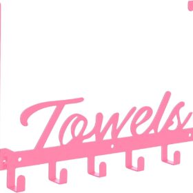 Over The Door Hooks, Towel Hook Towel Rack for Bathroom Towel Holder for Hanging Heavy Duty, Wall Mount Towel Hanger with 6 Hooks for Bedroom Bathroom Kitchen Towels, Bag, Coats, Hats(Pink)