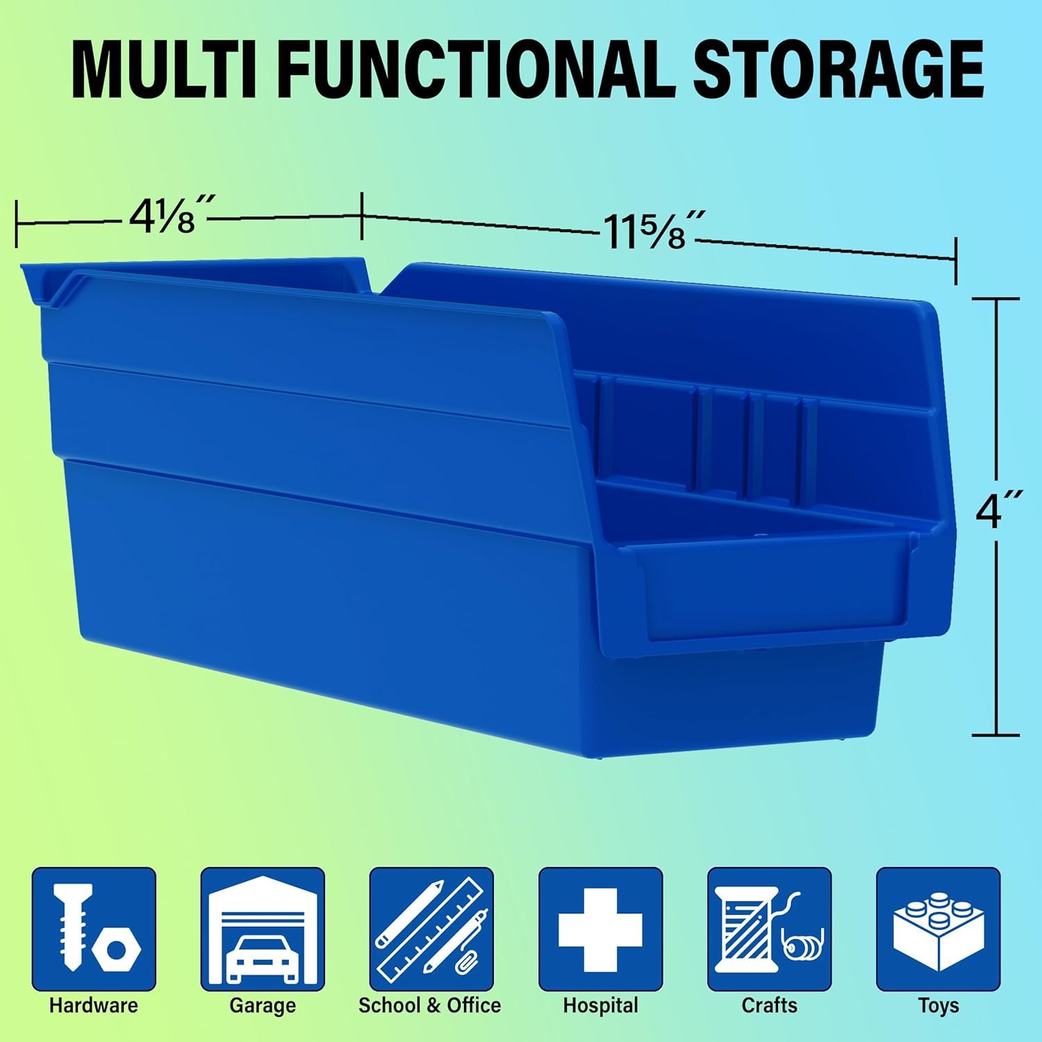 Akro-Mils 30120 Plastic Shelf Bins, Heavy Duty Storage Bins to Use for Garage Organization Bins, Closet Organizer, and Drawer Organizer, 12-Inch x 4-Inch x 4-Inch, Blue, 24-Pack - Image 2