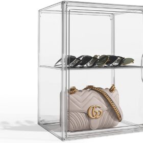 Purse Storage Organizer for Closet 1 Pack Clear Handbag Storage Organizer Acrylic Display Case with Adjustable Divider for Handbag/Purse Stackable Bag Organizer for Wallet, Hats, XXX-Large