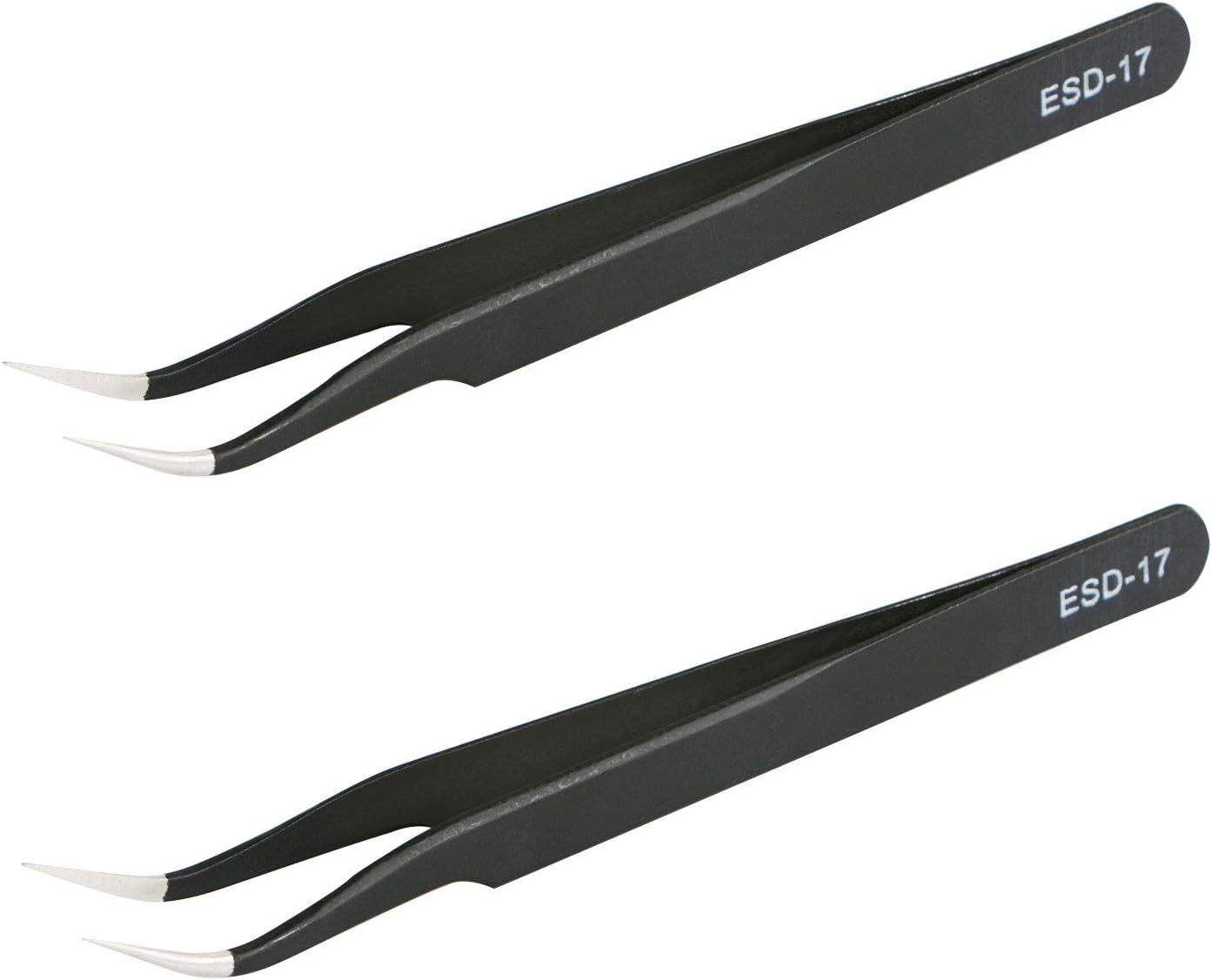Aoje-Link ESD-13 Professional Anti-Static Precision Technology Tweezers, Non-magnetic Flat and Round, Stainless Steel Plastic Coated, Full Length 120mm, Black, 2pcs - Image 5