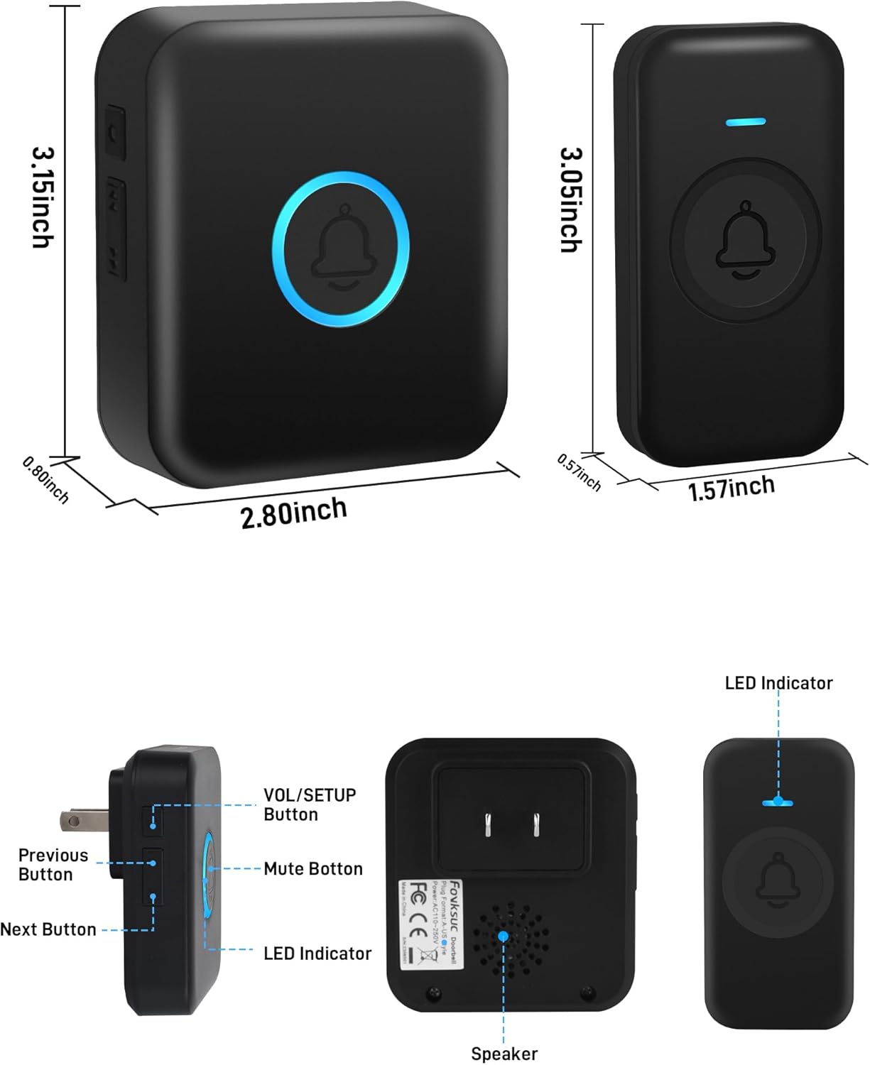 Wireless Doorbell, Waterproof Door Bell with 60 Chimes 5 Levels Volume and LED Flash 1000ft Range 2 plug in Receivers + 2 Push Buttons Wireless Doorbells for Home Classroom,Easy Installation - Image 6