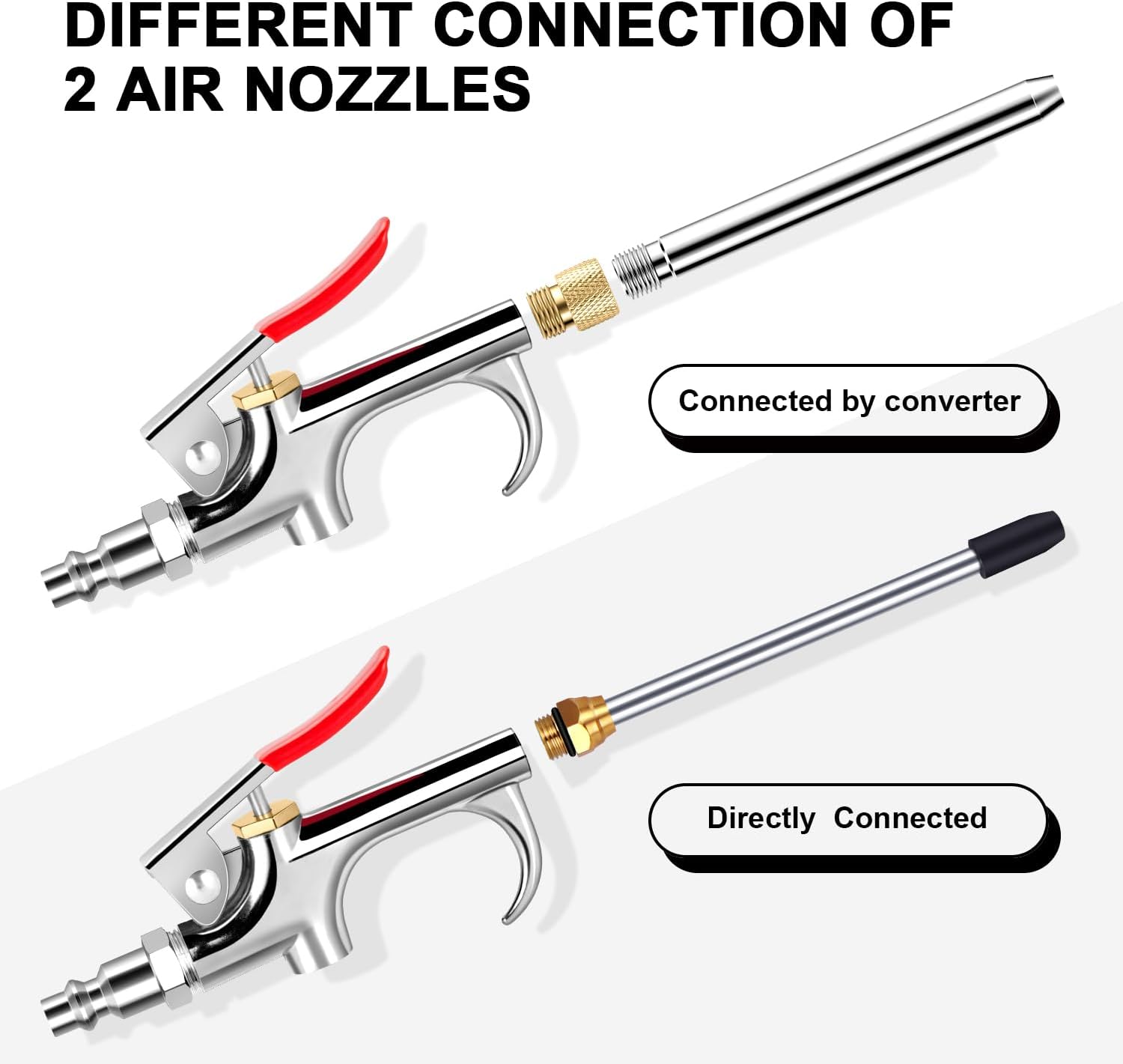 13 Pcs 2-Way Connection Air Nozzle Blow Gun Set, Air Nozzle Kit with 1/4 in Standard Quick Fitting and 8 Air Nozzles, Air Compressor Accessories for Air Inflation and Dedusting - Image 3