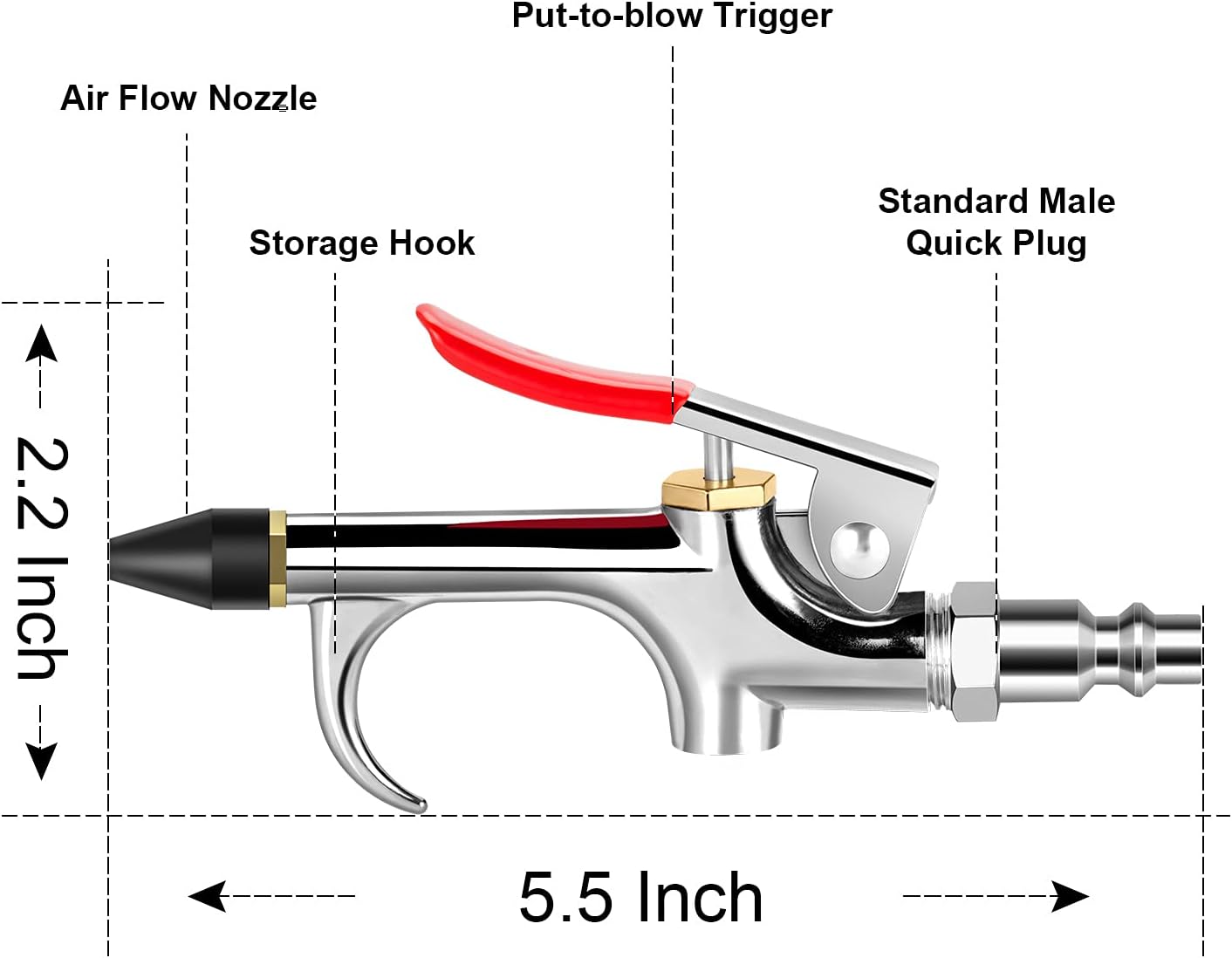 13 Pcs 2-Way Connection Air Nozzle Blow Gun Set, Air Nozzle Kit with 1/4 in Standard Quick Fitting and 8 Air Nozzles, Air Compressor Accessories for Air Inflation and Dedusting - Image 2