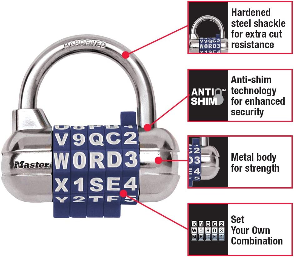 Master Lock 1534D Locker Lock Set Your Own Word Combination Padlock, 1 Pack, Assorted colors - Image 2