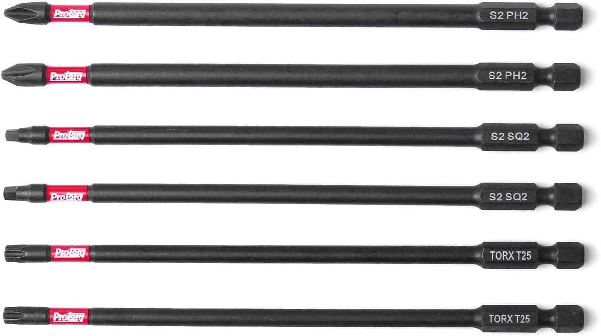 Long Impact Bit Set W/clip, 2 Phillips, 2 Square, T25 TORX, 6-Inch Length, 6-Piece,Industrial Strength, 1/4 - Image 2