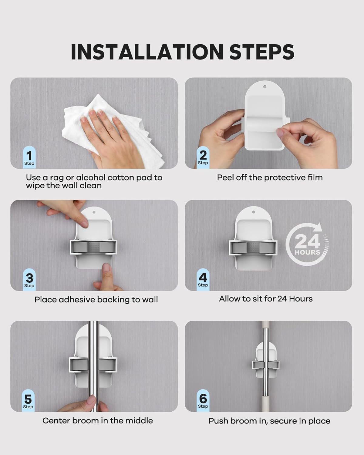 Plastic Broom Holder Wall Mount, White, 4 Count - Image 3