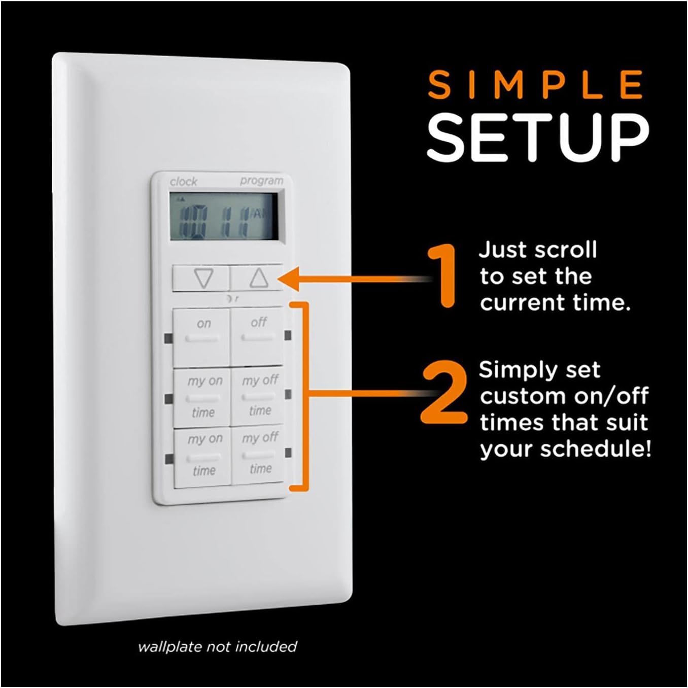 myTouchSmart In-Wall Digital Timer, 4 Programmable On/Off Buttons, 2 Easy On/Off Buttons, 24 Hour Daily Cycles, Blue LED Indicators, with Battery Backup, for Indoor/Outdoor Lights, Fans, 26893 - Image 5