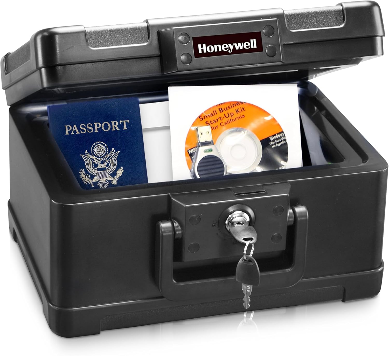 Honeywell Safes & Door Locks - Small Safe Box Chest for Home - Fireproof Safe Holds #10 Envelopes, USB Flash - Strong ABS Plastic - Document, Money Safe with Key Lock System - 0.15 CU, Black - 1101 - Image 2