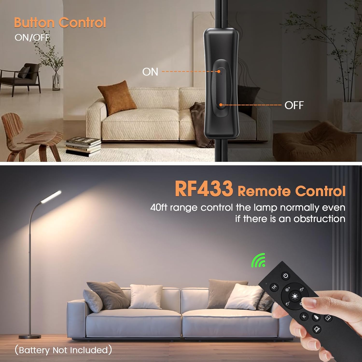 Floor Lamp, Bright 18W LED Standing Lamps for Living Room, Remote Stepless Adjustable Color and Brightness Dimmable with ON/Off Switch, Gooseneck Reading Lights for Bedroom Office, 1300LM Black - Image 4