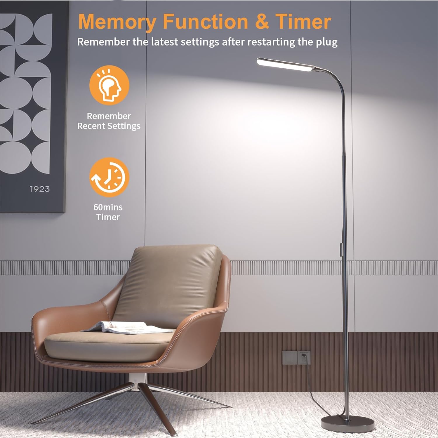 Floor Lamp, Bright 18W LED Standing Lamps for Living Room, Remote Stepless Adjustable Color and Brightness Dimmable with ON/Off Switch, Gooseneck Reading Lights for Bedroom Office, 1300LM Black - Image 5
