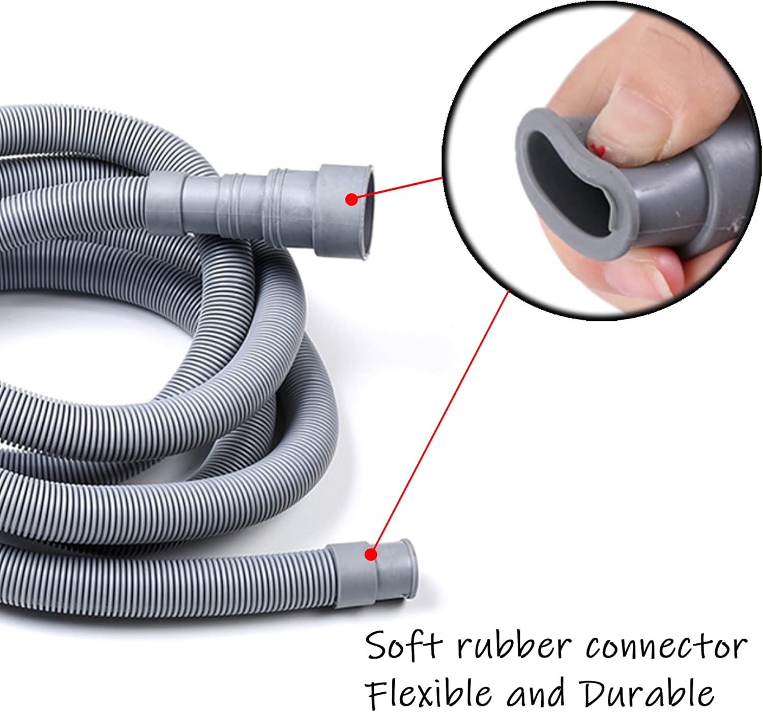 HLMOptimo 6 Feet Universal Washing Machine Drain Hose Flexible Dishwasher Drain Hose Extension Kits Corrugated Washer Hose w/ 1 Adapter 4 Hose Clamps 1 U-Bend Hose Holder - Image 5