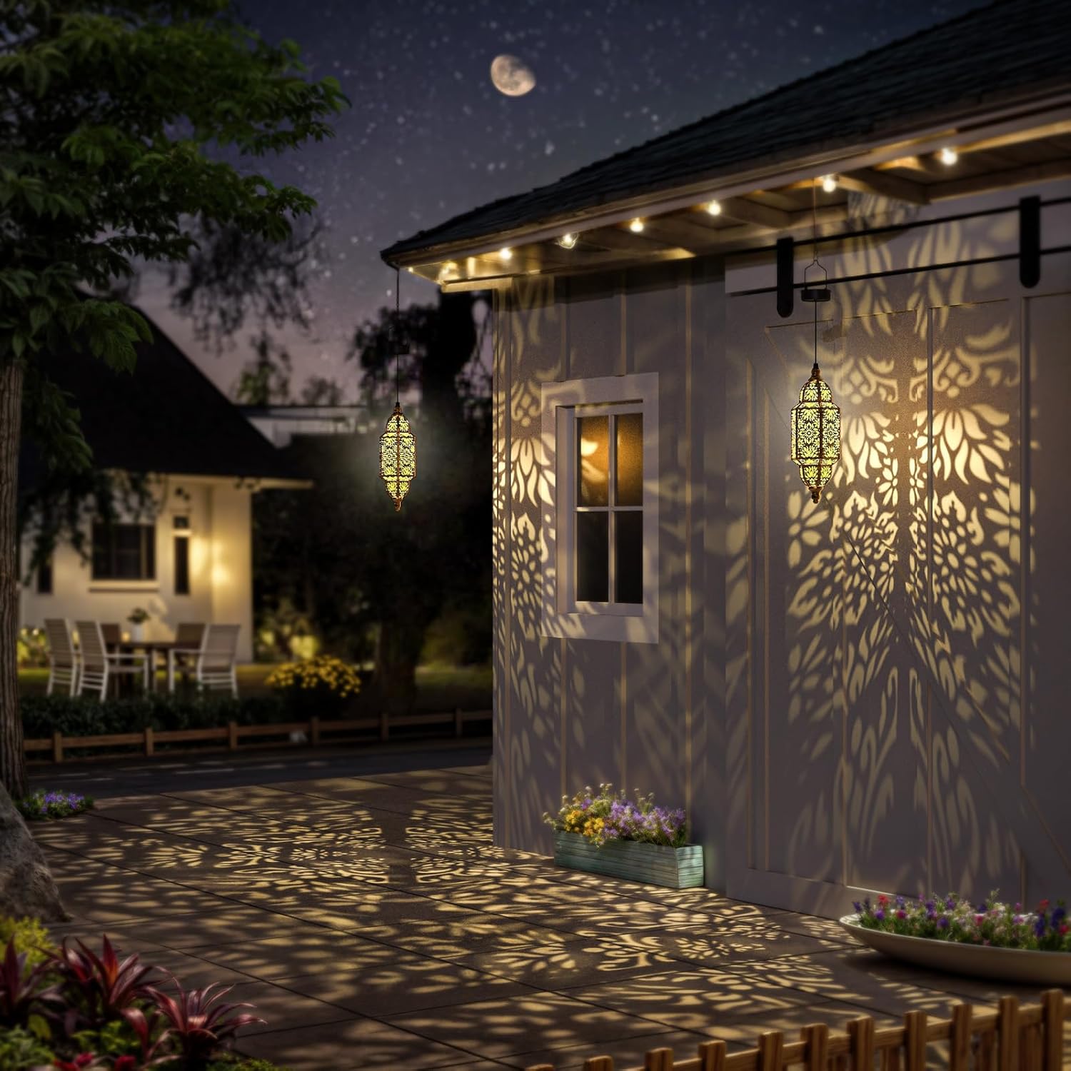 Twinkya Hanging Solar Lights Outdoor Garden Decorative Solar Lantern Waterproof Metal Moroccan Outdoor Decorations for Patio Pathway Yard Porch Backyard Garden Decor (Gold, 1 Pack) - Image 5