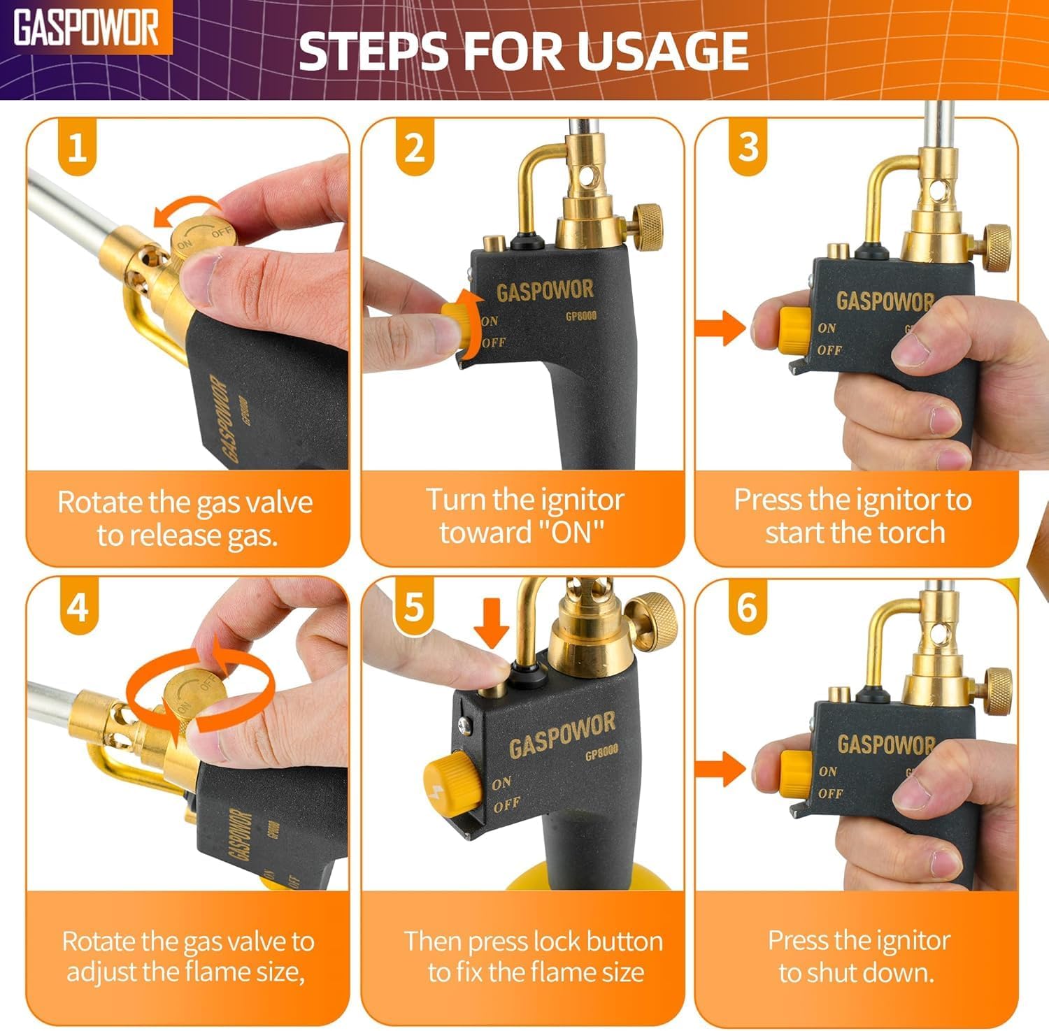 High Intensity Propane Torch Head Fuel by Propane,MAPP,MAP PRO,Turbo Torch Kit,Welding Torch,Trigger Start Mapp Gas Torch Kit with Igniter,Propane torch,Blow Torch(CSA Certified, Fuel Not Included) - Image 5