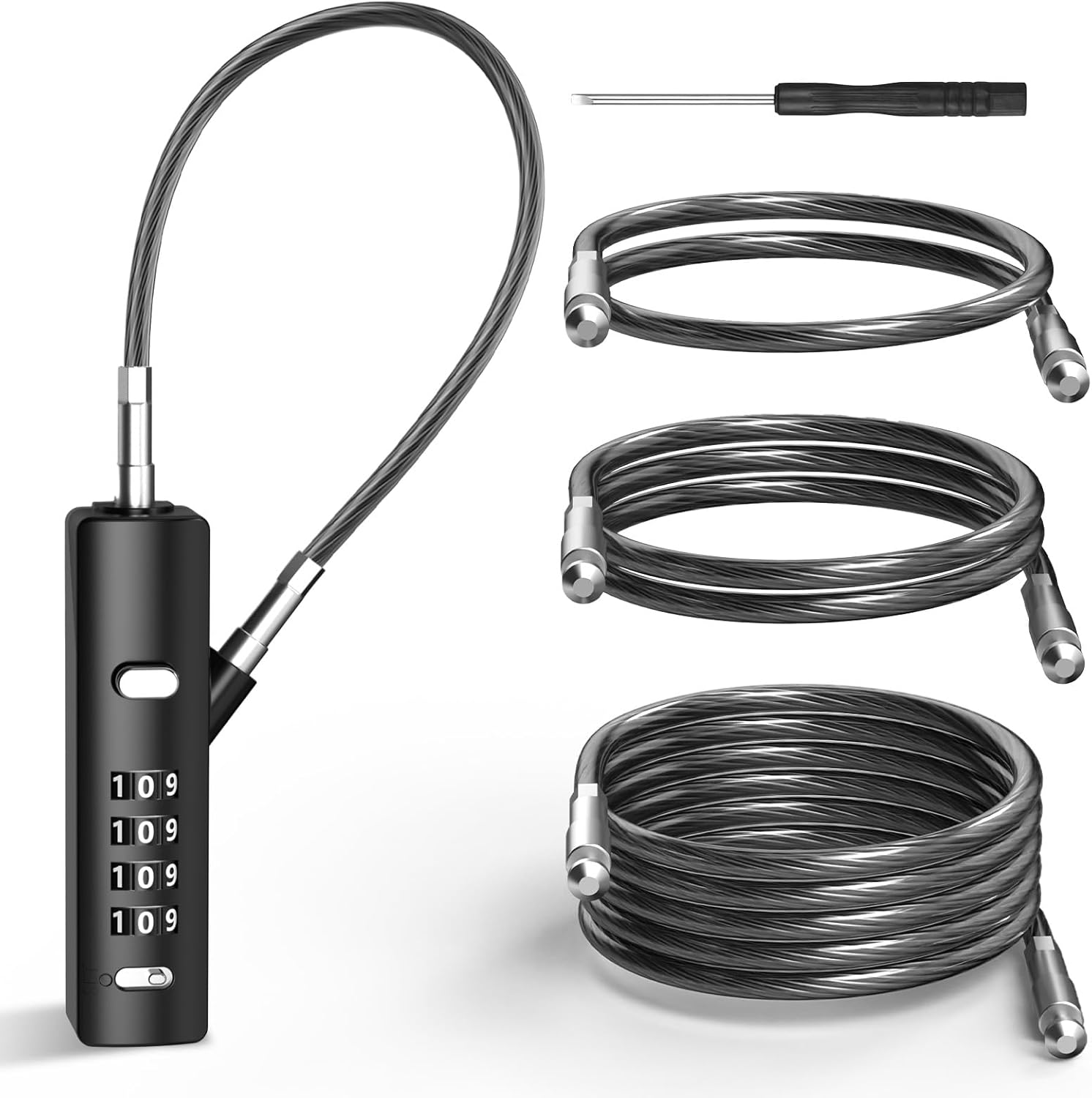 Combination Cable Lock, Small Portable Wire Lock, with 3 Replaceable Steel Ropes (9?? / 23.6?? / 47.2??), Rope Lock for Cabinet, Bike, Luggage, Gate, Door, Fence, (Black, 1 Pack)