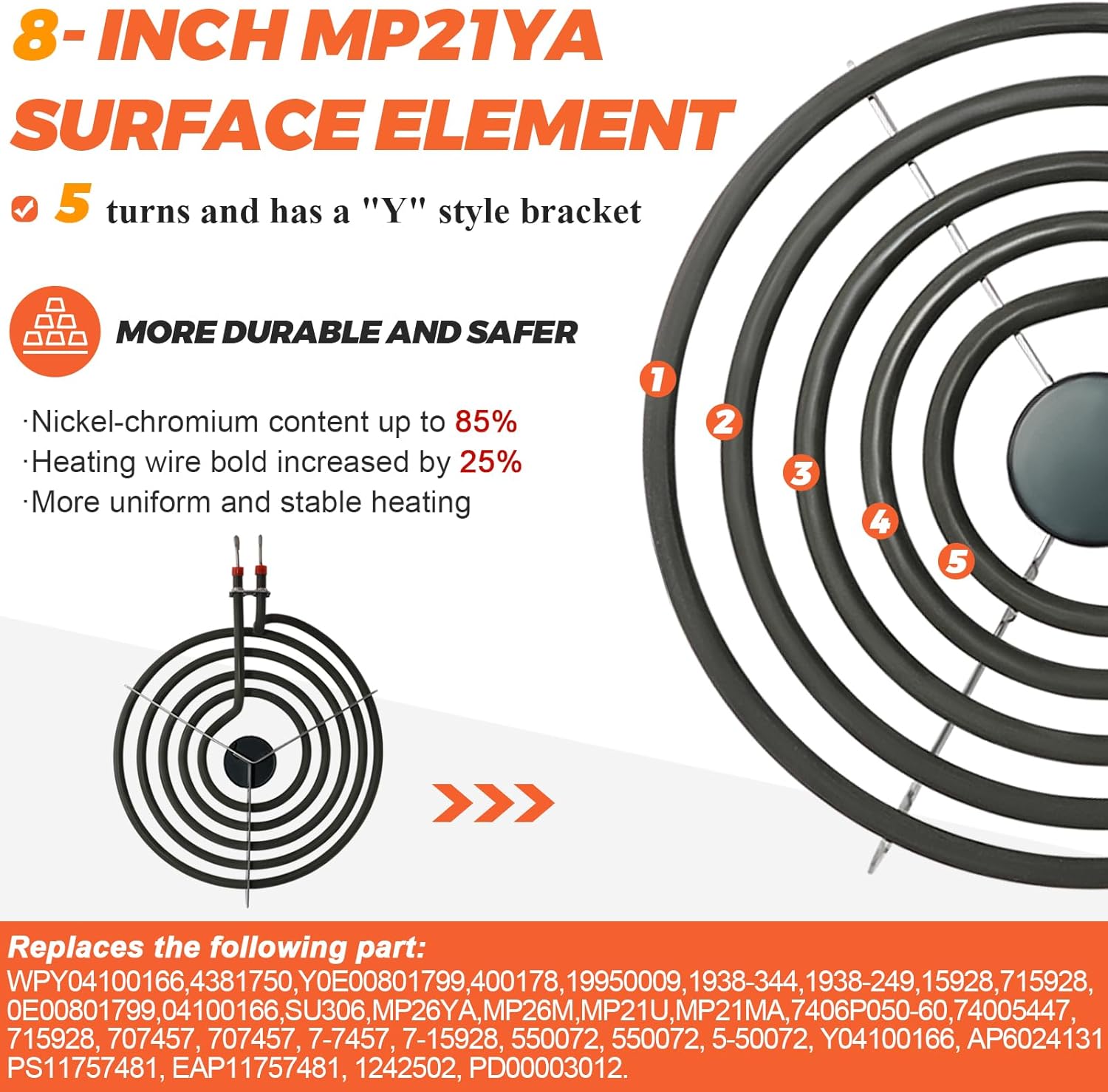 MP22YA Electric Range Burner Element Unit Set by Beaquicy - Replacement for Ken-more Whirlpool May-tag Hardwick Norge Ranges/Stoves - Package Include 2 pcs MP15YA 6 - Image 4