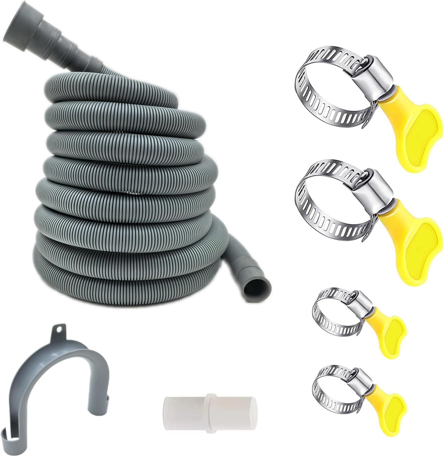 HLMOptimo 6 Feet Universal Washing Machine Drain Hose Flexible Dishwasher Drain Hose Extension Kits Corrugated Washer Hose w/ 1 Adapter 4 Hose Clamps 1 U-Bend Hose Holder - Image 6