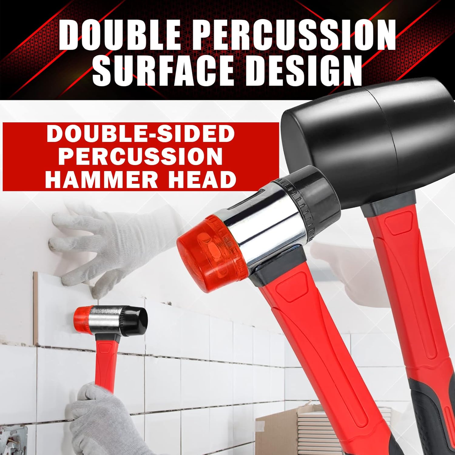 2Pcs Hammer Set, 16oz Rubber Mallet & 40mm Double-Faced Soft Mallet Fit for Construction and Home Renovation, Black - Image 4