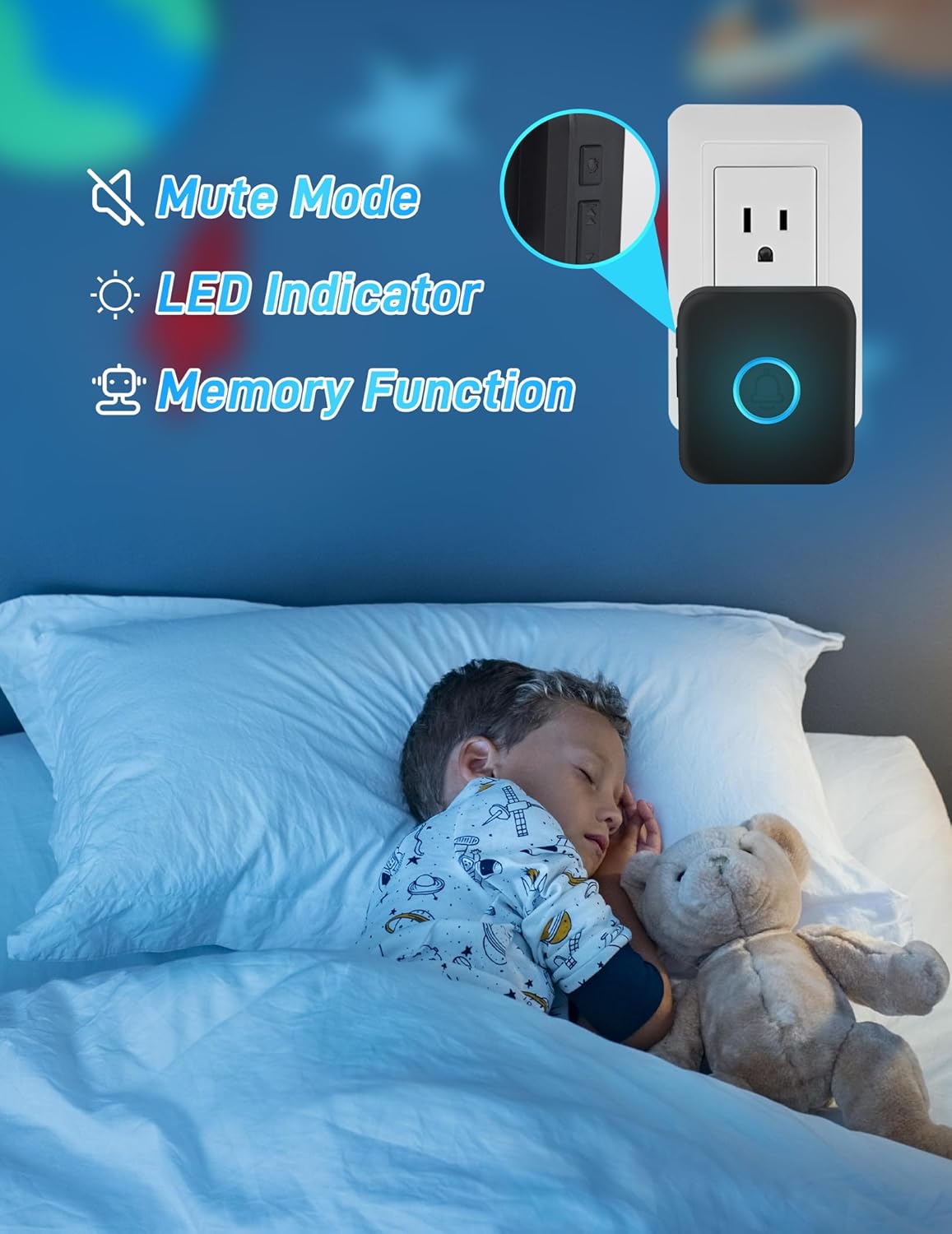 Wireless Doorbell, Waterproof Door Bell with 60 Chimes 5 Levels Volume and LED Flash 1000ft Range 2 plug in Receivers + 2 Push Buttons Wireless Doorbells for Home Classroom,Easy Installation - Image 2