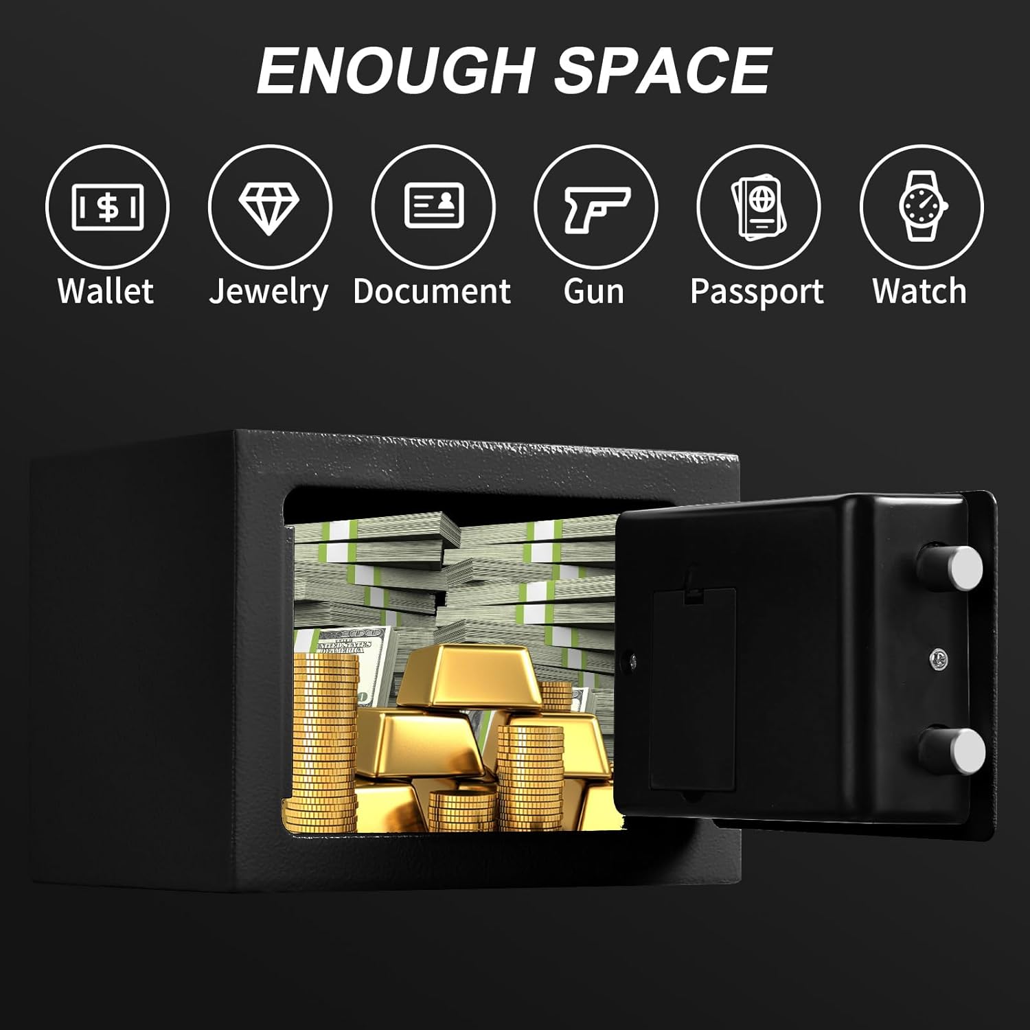 Tenamic Safe Box 0.23 Cubic Feet Electronic Digital Security Box, Keypad Lock Box Cabinet Safes, Solid Alloy Steel Office Hotel Home Safe, HB17 Black - Image 6