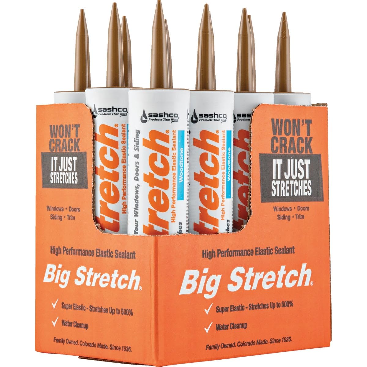 Sashco - 10018 Big Stretch Acrylic Latex High Performance Caulking Sealant, 10.5 oz Cartridge, Woodtone - Image 2