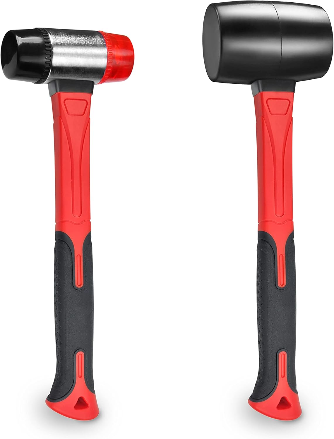 2Pcs Hammer Set, 16oz Rubber Mallet & 40mm Double-Faced Soft Mallet Fit for Construction and Home Renovation, Black