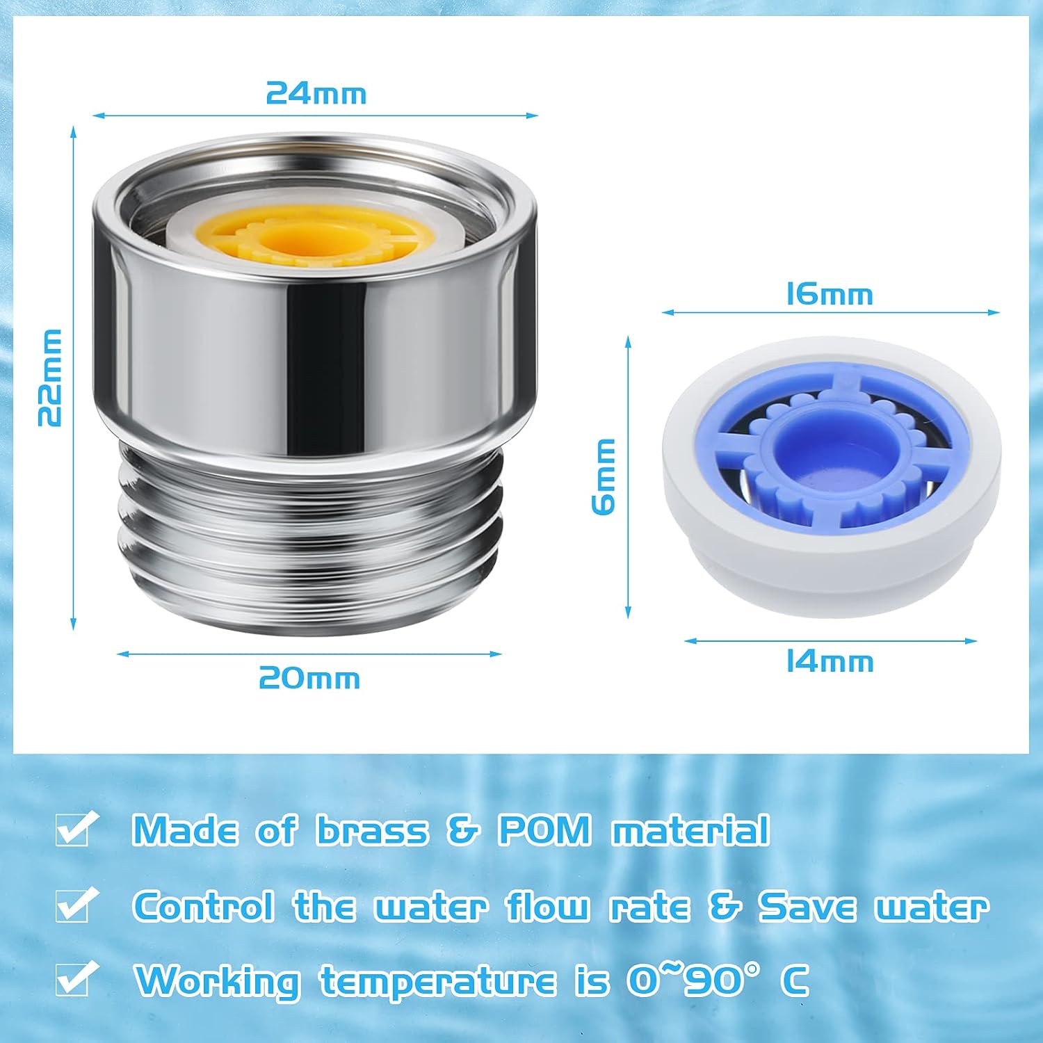 Honoson 7 Shower Flow Reducer Limiter Set Water Flow Saver Adapter Set Flow Reducer Limiter 1/2 Inch Flow Restrictor Control Valve for Fixed Shower Head Handheld Shower 1.2/1.5/1.8/2/ 2.2/2.5 GPM - Image 2