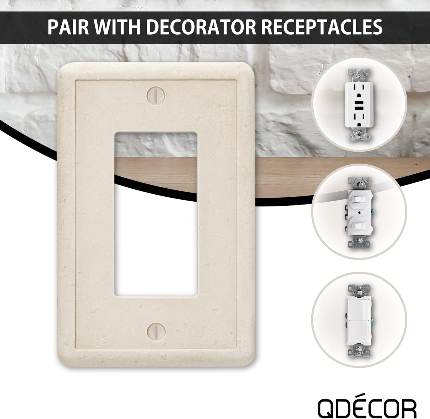 Questech Decor Light Switch Covers, Single Rocker Wall Plates for Electrical Outlets, 1-Gang Single Decorator GFCI Switch Plates Standard Size, Decorative Tumbled Texture, Sand, 3 Pack - Image 5