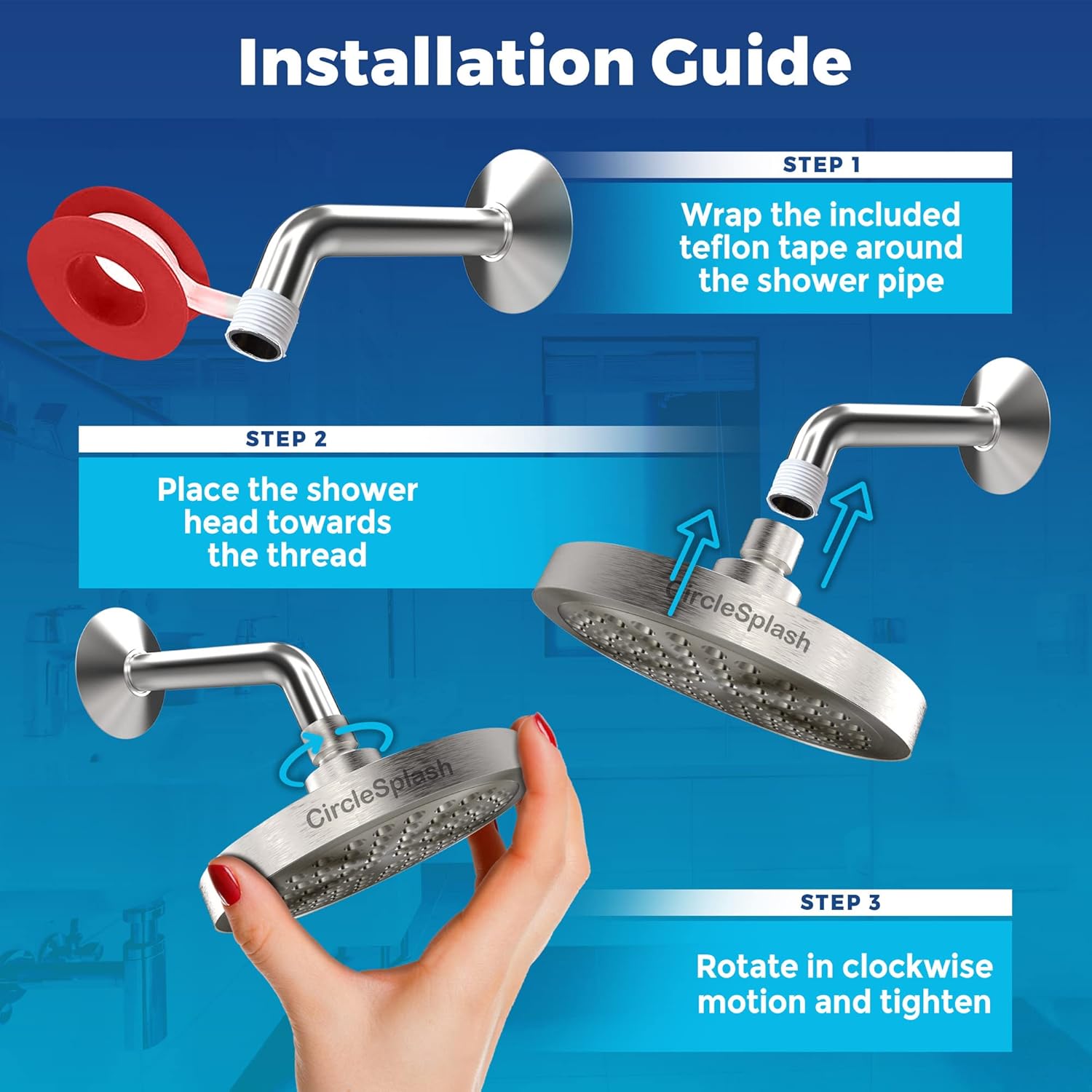 High Pressure Shower Head - Anti-Clogging Silicone Nozzles - 2.5 GPM Removable Restrictor - Easy to Clean Adjustable Replacement - easy to install with Plumbers Tape - 6 inch - Brushed Nickel Finish - Image 6