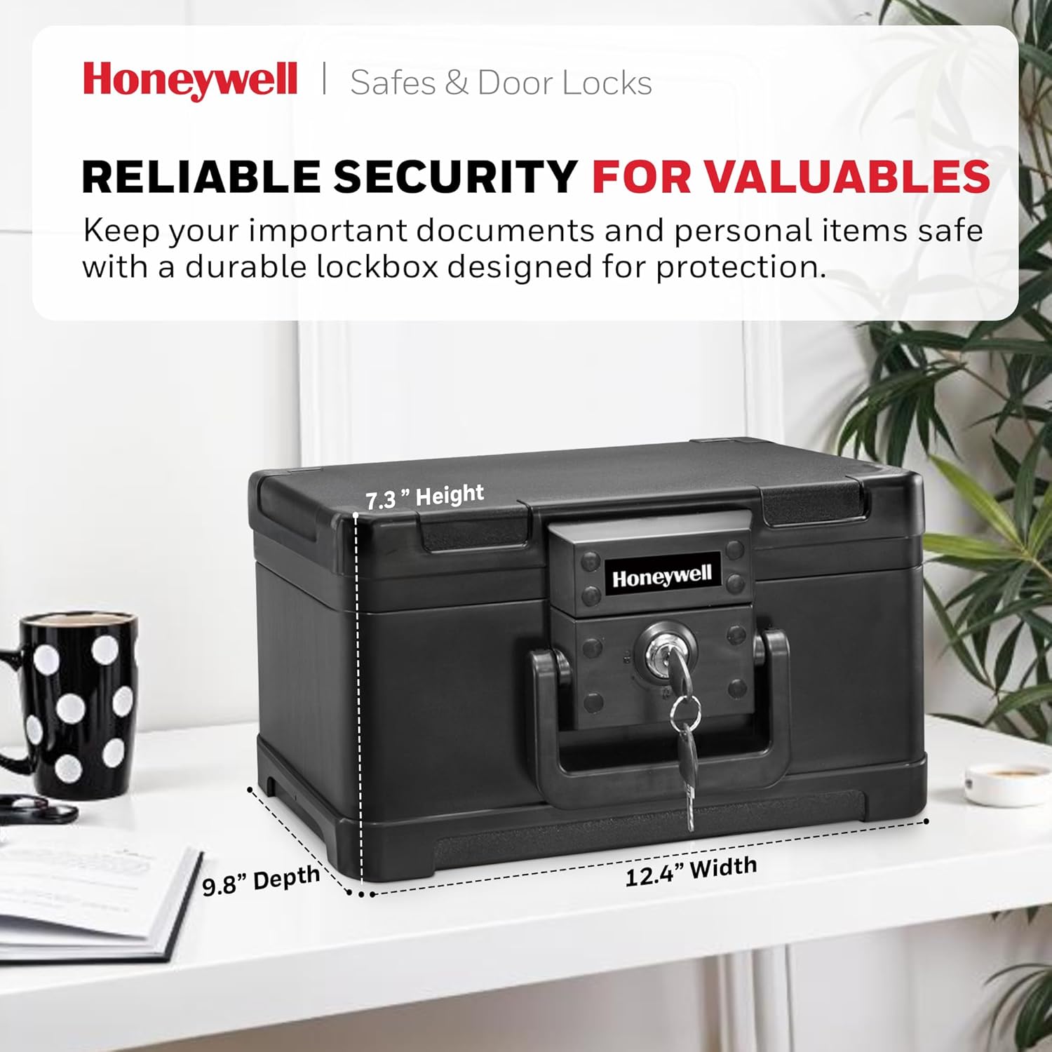 Honeywell Safes & Door Locks - Small Safe Box Chest for Home - Fireproof Safe Holds #10 Envelopes, USB Flash - Strong ABS Plastic - Document, Money Safe with Key Lock System - 0.15 CU, Black - 1101 - Image 3