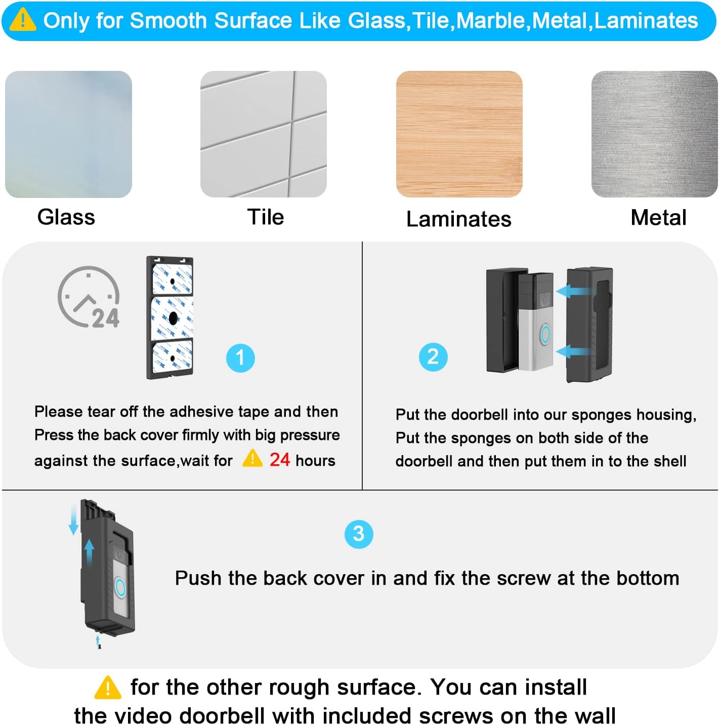 Adhesive Mount Compatible with for Video Doorbell No-Drill Mounting Bracket cover Holder Not Block Doorbell Sensor - Image 6