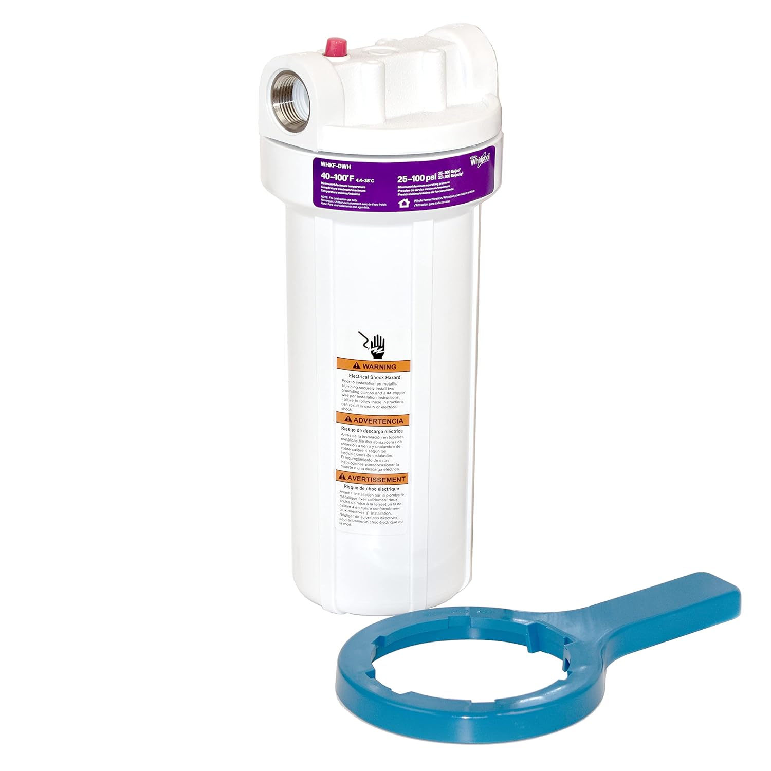 Whirlpool Whole Home Water Filtration System | WHKF-DWH, Stainless Steel Inlets | Standard Capacity Reduces Sediment, Sand, Soil, Silt, & Rust | Filter Not Included