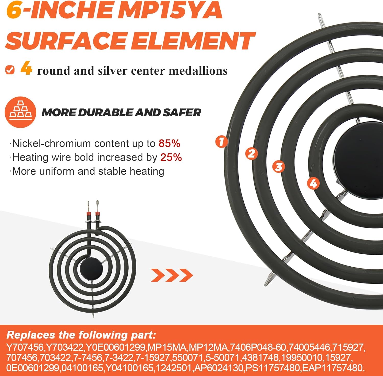 MP22YA Electric Range Burner Element Unit Set by Beaquicy - Replacement for Ken-more Whirlpool May-tag Hardwick Norge Ranges/Stoves - Package Include 2 pcs MP15YA 6 - Image 3