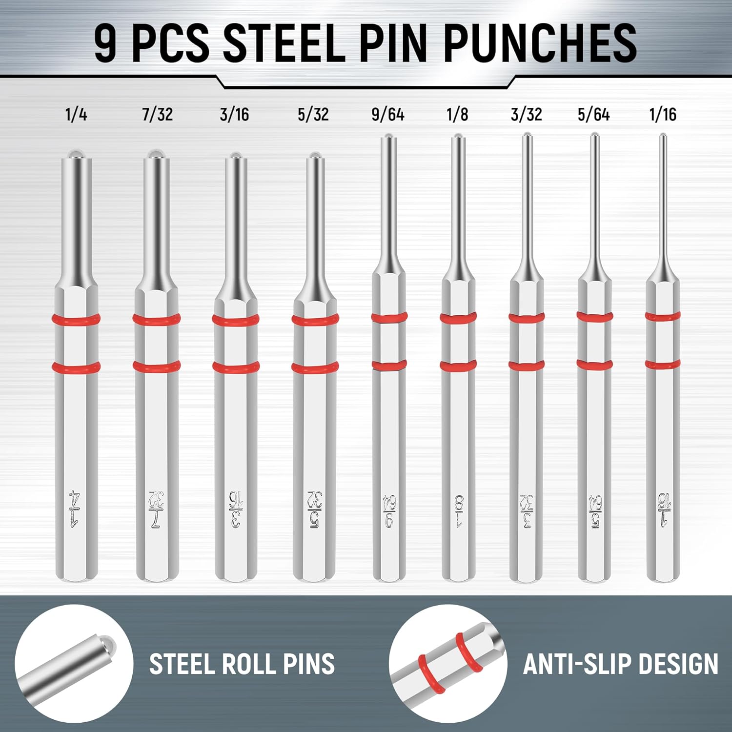 Pin Punch Set, Steel Roll Pin Punch Set, Punch Tool, Pin Punches with Replaceable Face Hammer, Made of Solid Material, Mechanical Repair Tool with Bench Block - Image 3
