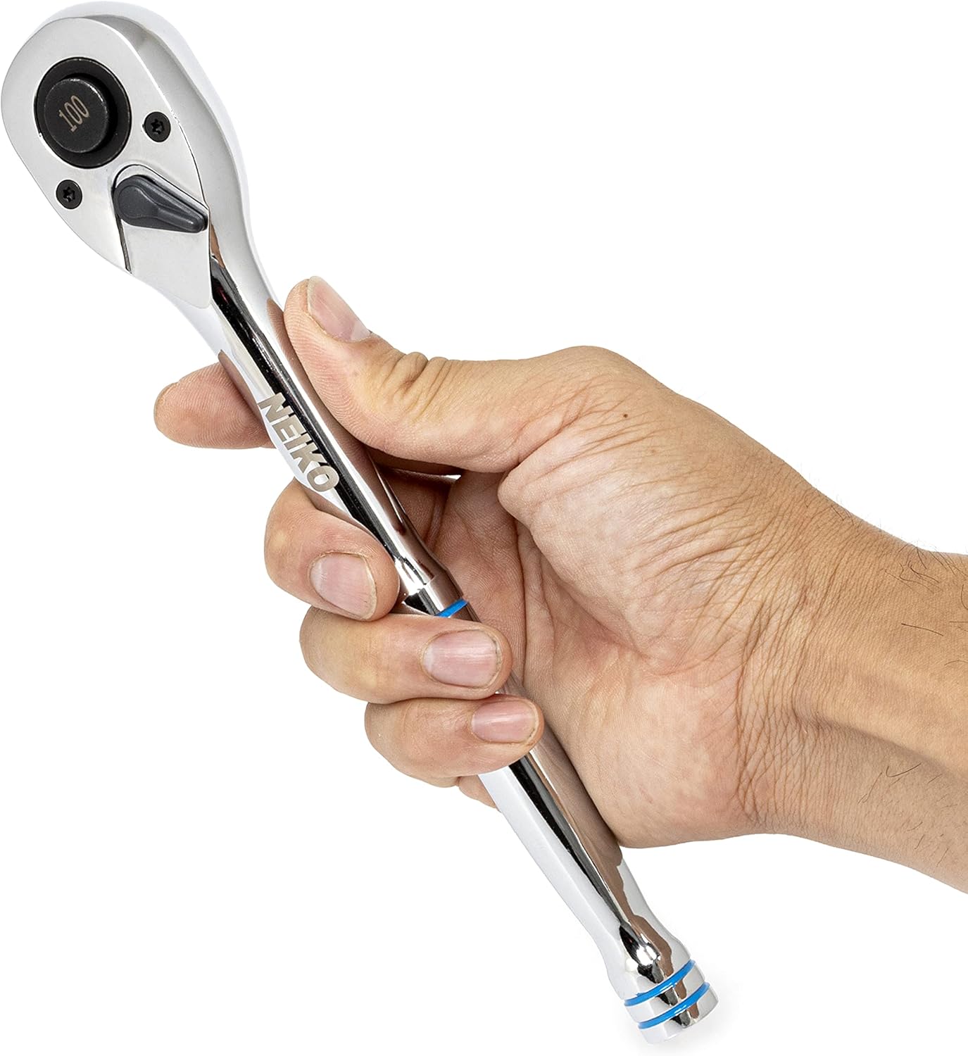 Neiko 03000A 100-Tooth Quick-Release Ratchet-Wrench Set, 1/4-Inch-, 3/8-Inch-, and 1/2-Inch-Drive Ratchets, 3.6-Degree Swing, CrMo Steel, 3-Piece Set - Image 5