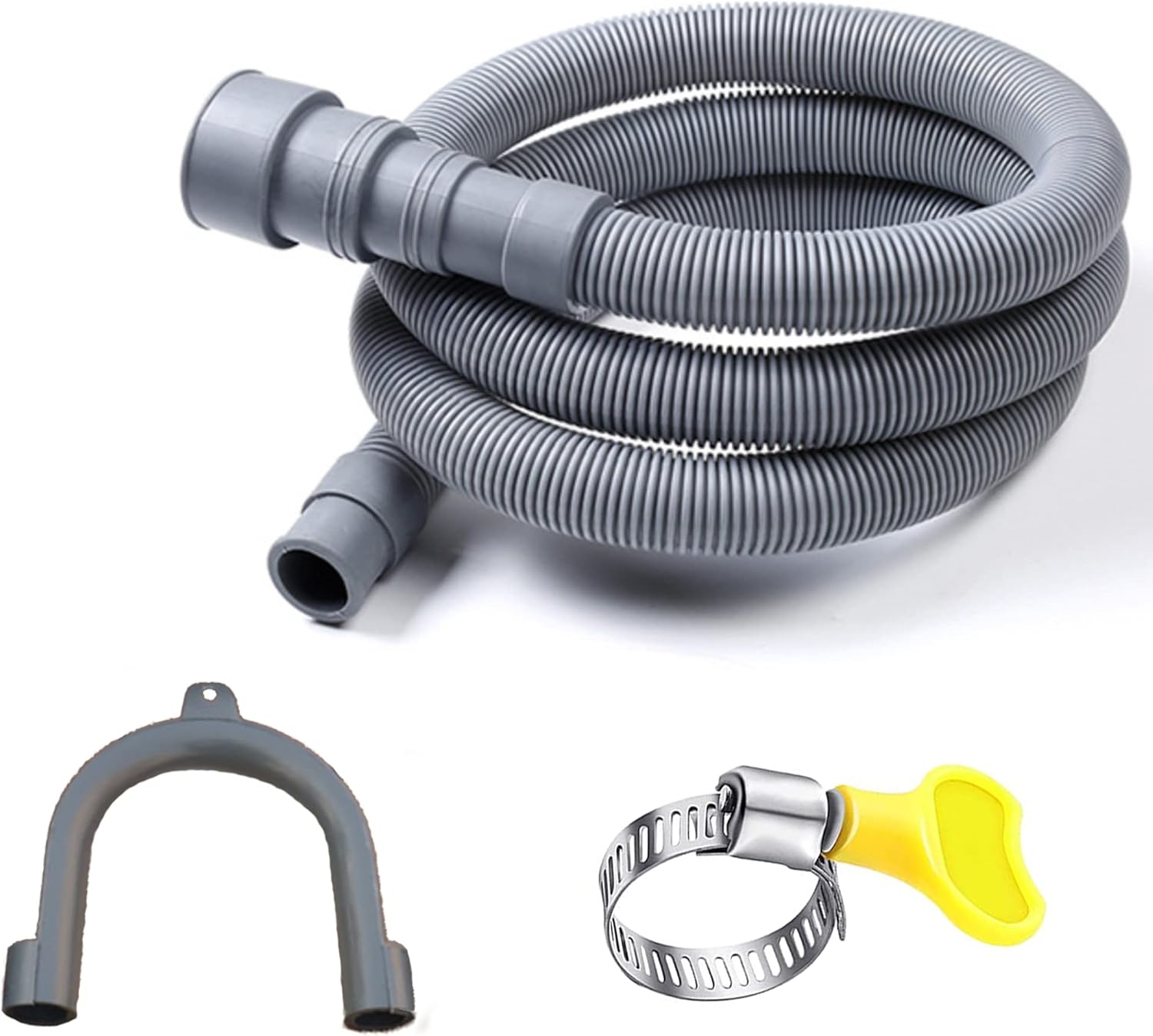 HLMOptimo 6 Feet Universal Washing Machine Drain Hose Flexible Dishwasher Drain Hose Extension Kits Corrugated Washer Hose w/ 1 Adapter 4 Hose Clamps 1 U-Bend Hose Holder