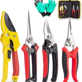 KOTTO 4 Pack Professional Bypass Pruning Shears, Stainless Steel Cutter Clippers, Sharp Hand Pruner Secateurs, Garden Trimmer Scissors Kit with Storage Bag and Protection Gloves