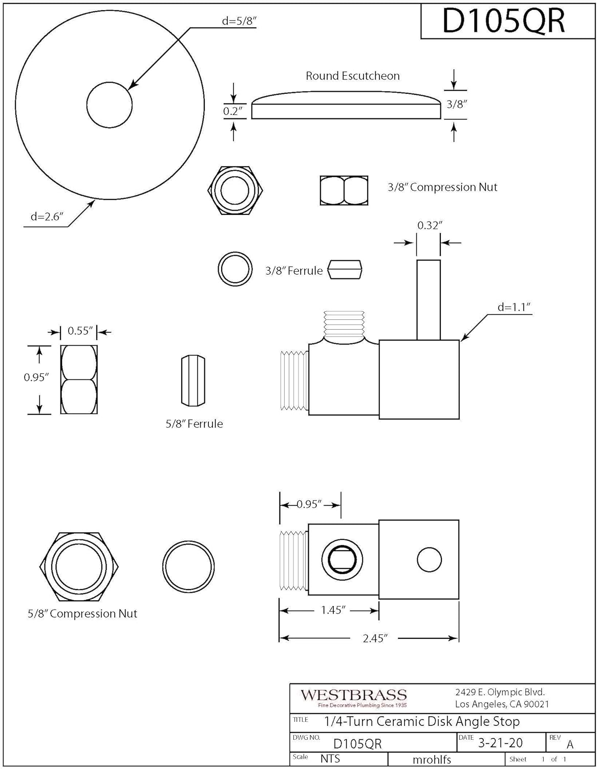 Westbrass D105QR-62 Round Lever 1/4-Turn Angle Stop 1/2 - Image 2