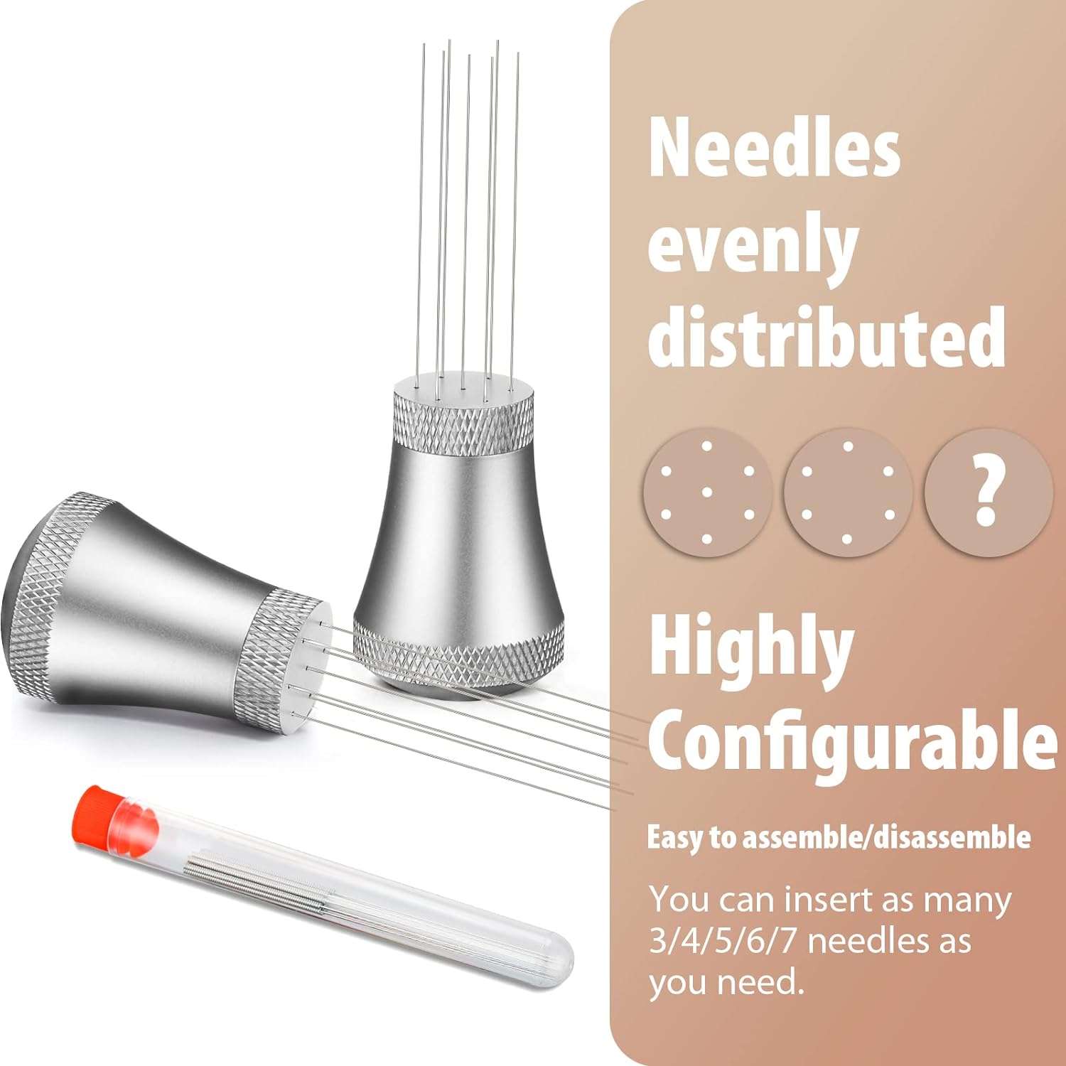 WDT Espresso Distribution Tool Espresso Stirrer Tools for Barista, 0.35mm 7 Needles Espresso Coffee Stirrer with Extra 7 Replaceable Needles, Aluminum Alloy Handle with Stand (Silver) - Image 2